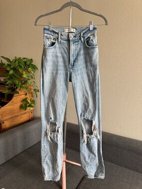 Abercrombie & Fitch Light Blue Straight Leg Distressed Jeans